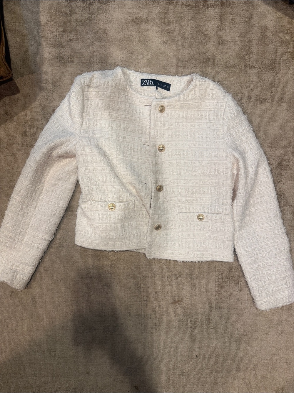 Zara Cream Tweed Cropped Jacket with Gold Buttons - Picture 3 of 7